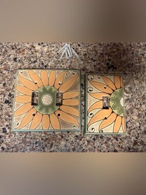Sunflower Ceramic Double and Single Switch Plate Covers - Yellow & Green